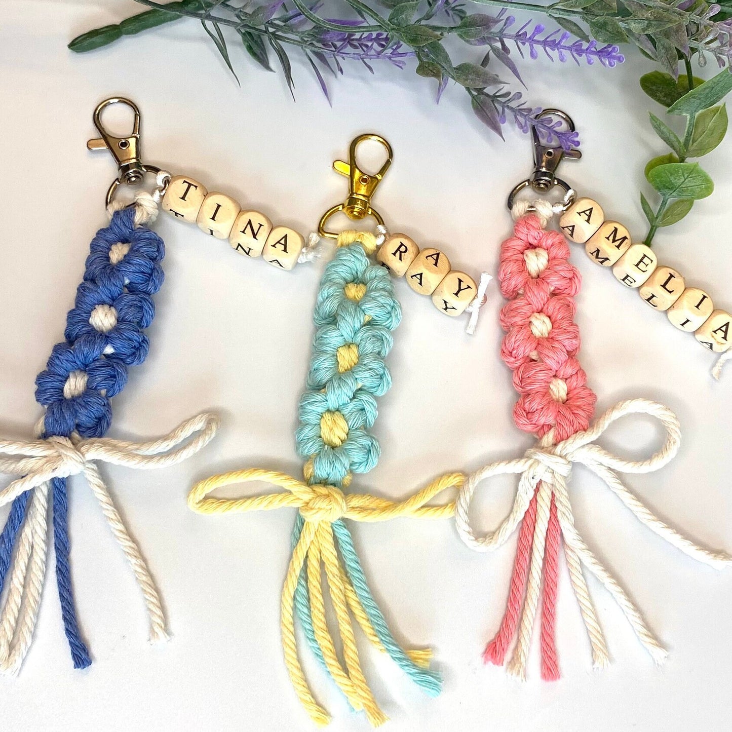 Daisy Personalized Keychain |Macrame Keychain| Gift for Bridesmad| |Boho Easter Gift